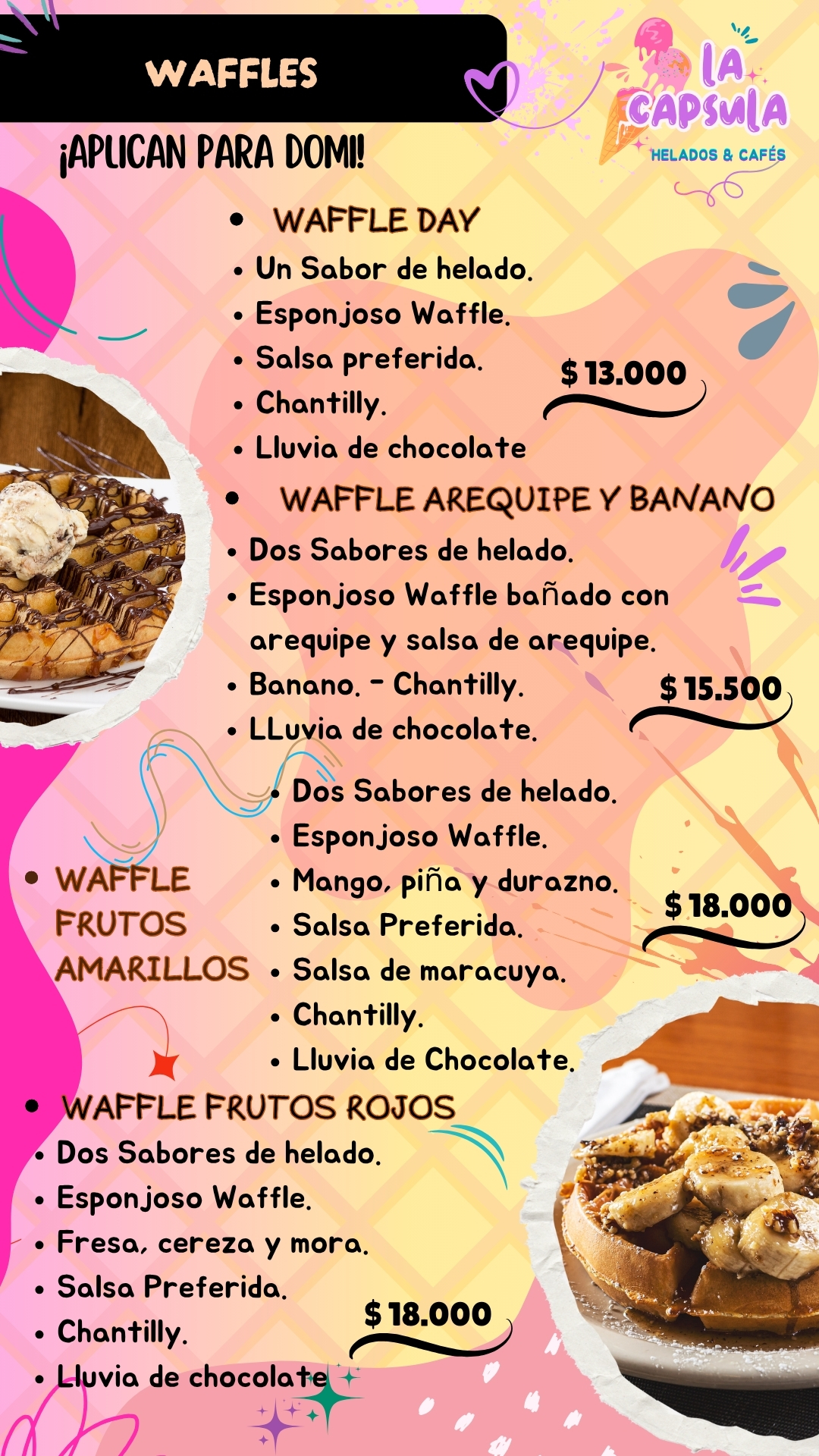 WAFLES EN LA HELADERIA LA CAPSULA VISITANOS O PIDE TU DOMICILIO